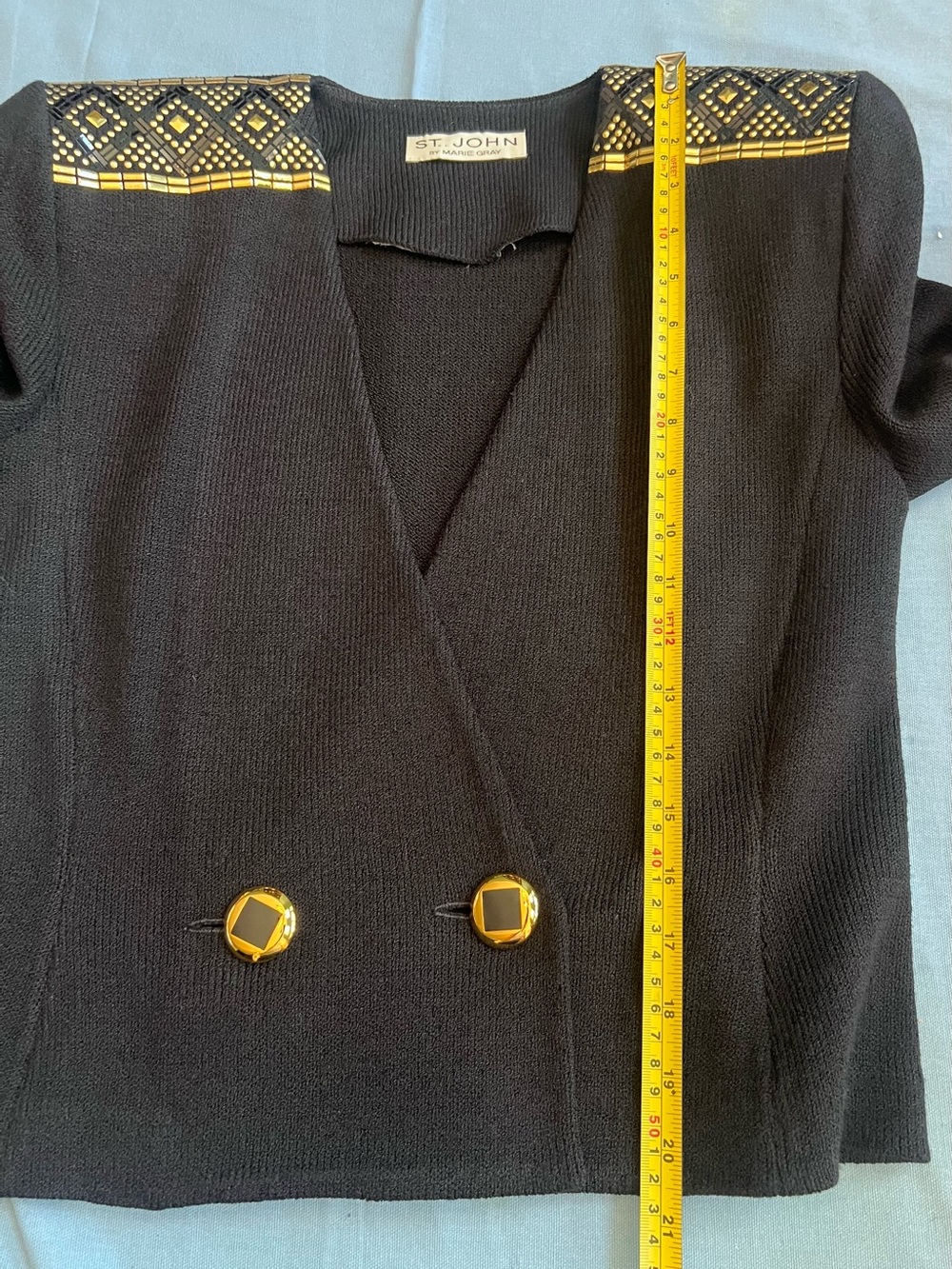St John Evening Black Double Breasted Knit Suit with Gold Beading SZ 6 Geometric - Picture 8 of 14